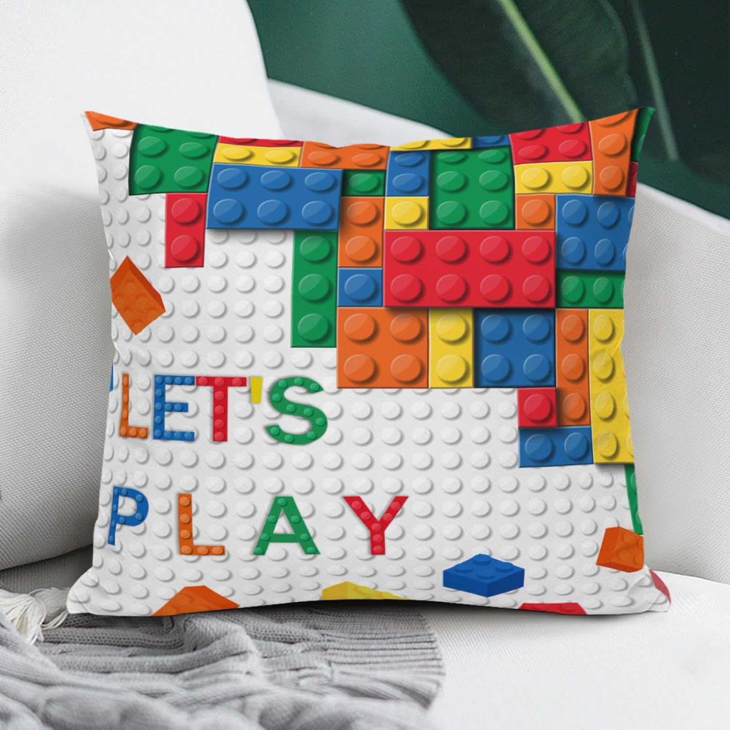Baby Nursery Chair - Bunter Kissenbezug mit Bausteine-Motiv, Dekokissen für