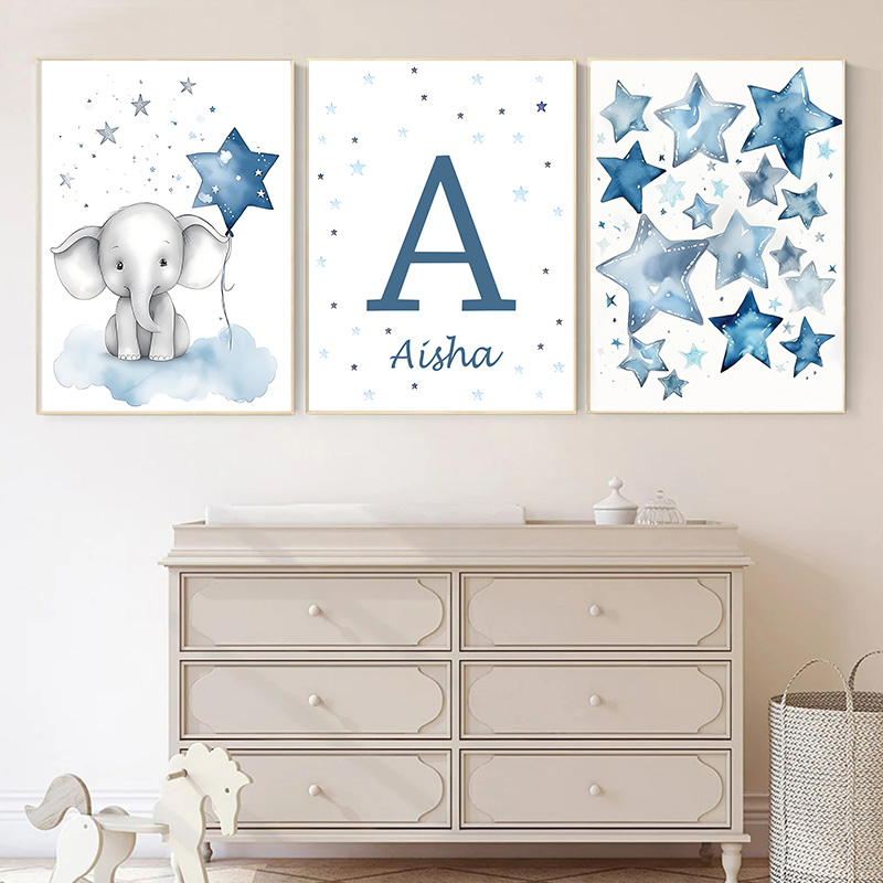 Blauer Mond und Sterne, Baby-N – Baby Name Wall Art Bewertung und Preis