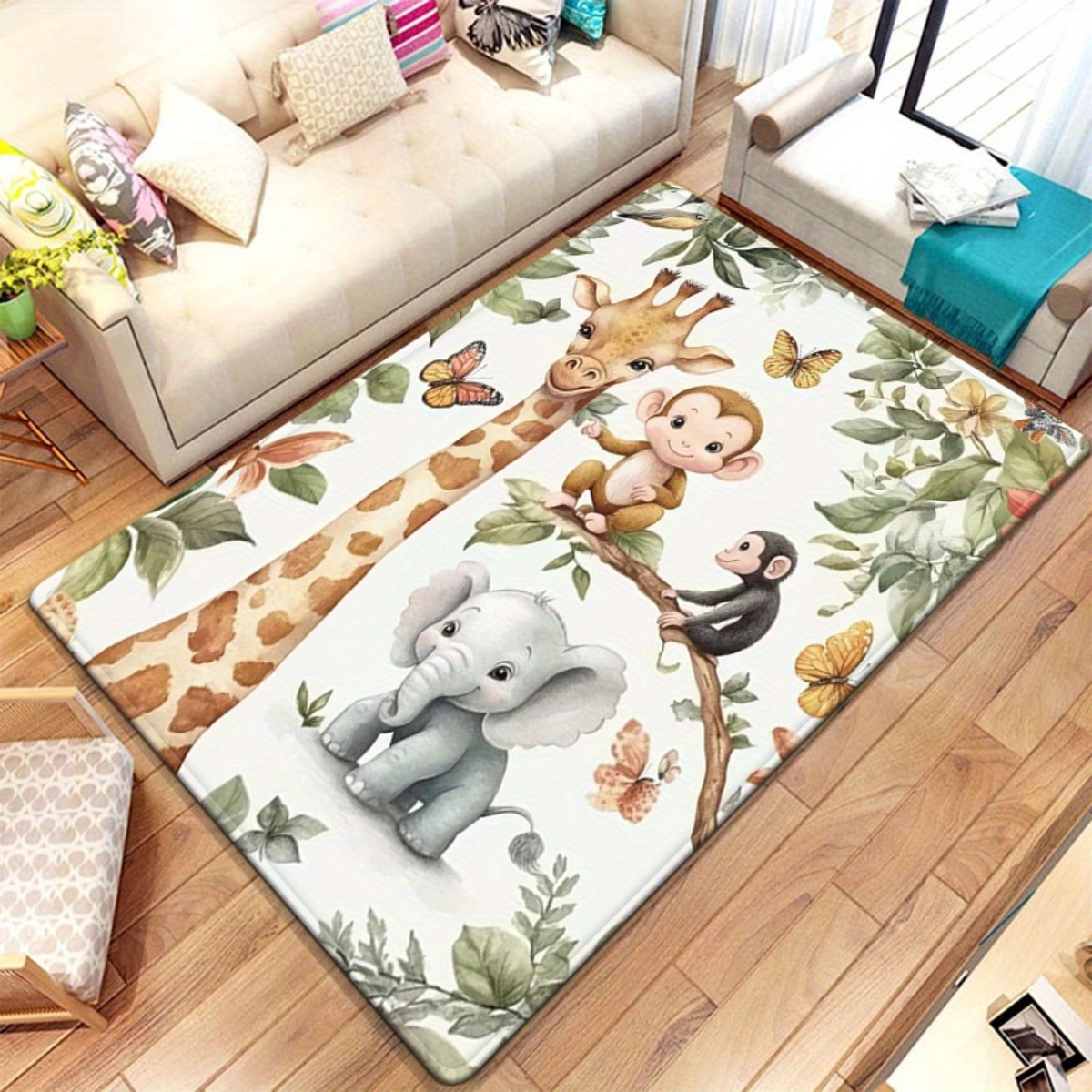 Aquarell-Tier-Dschungel-Druck  – Baby Nursery Jungle Rug Bewertung und Preis