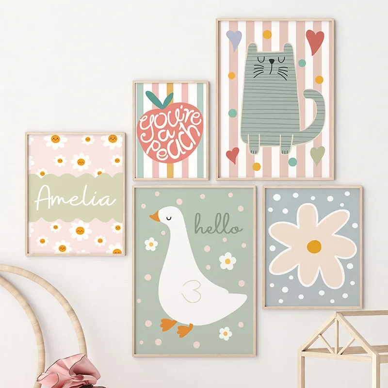 Cartoon Katze Ente Vogel Apple – Baby Name Wall Art Bewertung und Preis