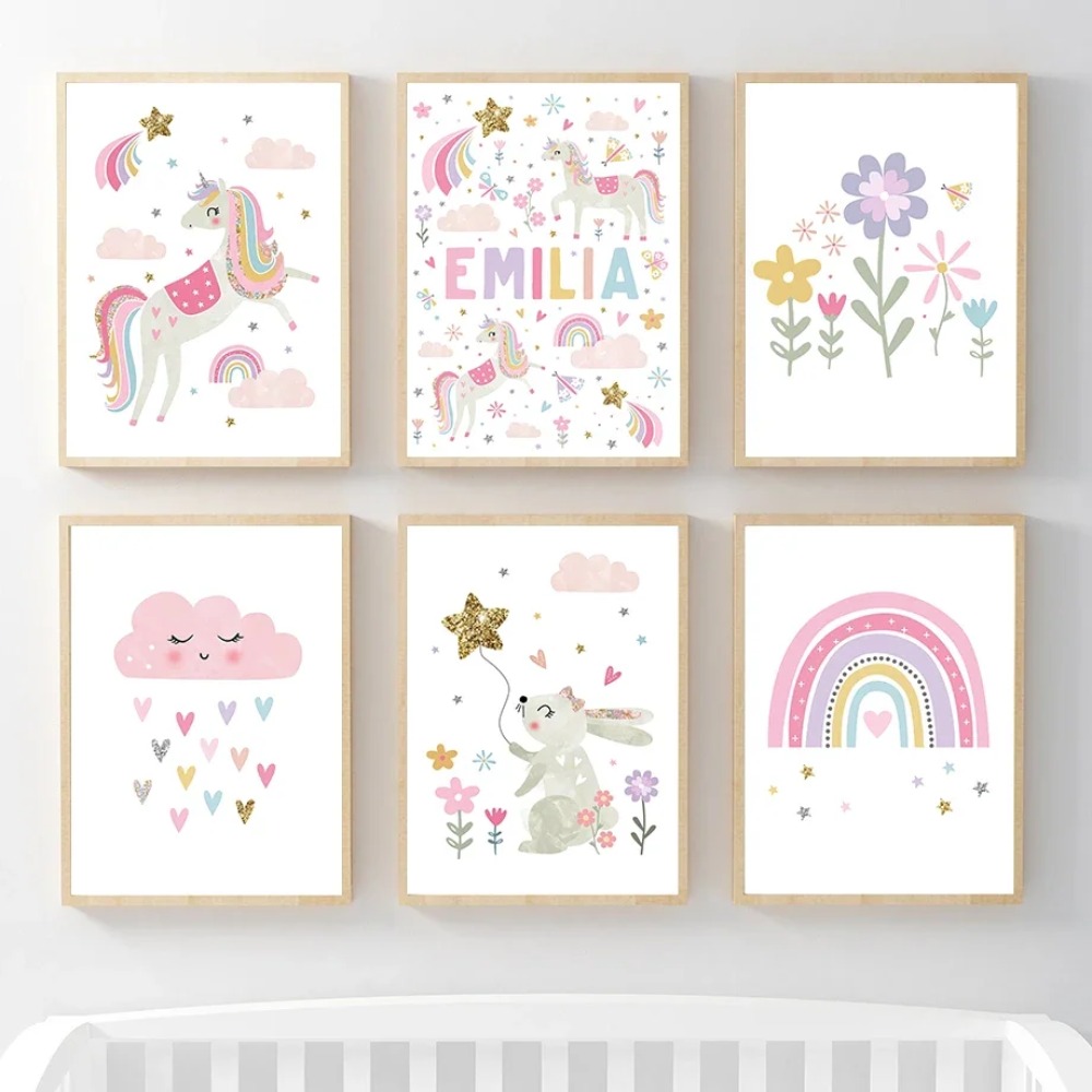 Rosa Einhorn Kaninchen Regenbo – Baby Name Wall Art Bewertung und Preis